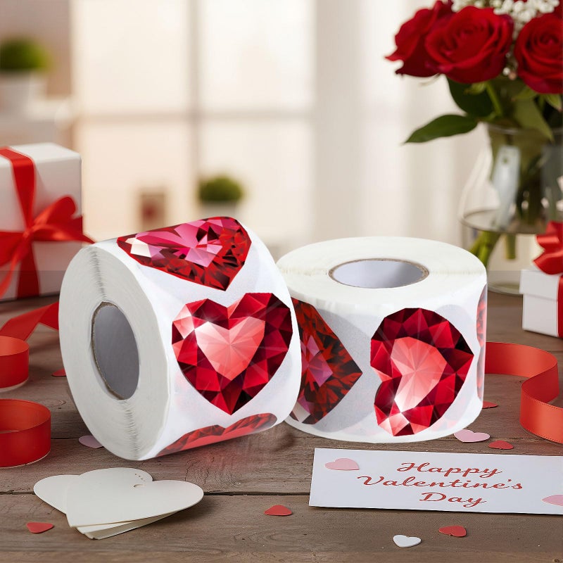 Containlol 1000 Pcs Red Heart Rhinestone Stickers 2 Rolls 1.5 Inches Valentines Day Stickers Love Theme Self Adhesive Seal Decals for Gift Bags Greeting Cards Party Supplies(Heart) - Image 2