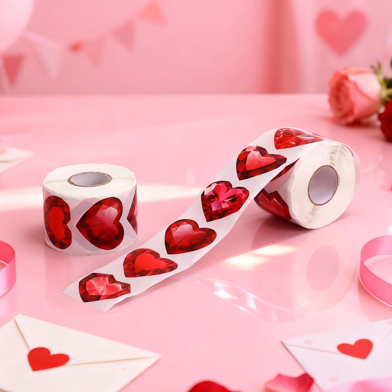 Containlol 1000 Pcs Red Heart Rhinestone Stickers 2 Rolls 1.5 Inches Valentines Day Stickers Love Theme Self Adhesive Seal Decals for Gift Bags Greeting Cards Party Supplies(Heart) - Image 4