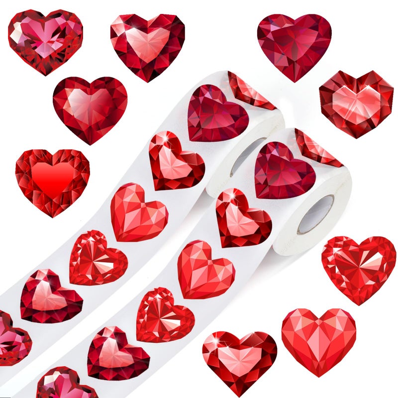 Containlol 1000 Pcs Red Heart Rhinestone Stickers 2 Rolls 1.5 Inches Valentines Day Stickers Love Theme Self Adhesive Seal Decals for Gift Bags Greeting Cards Party Supplies(Heart) - Image 1