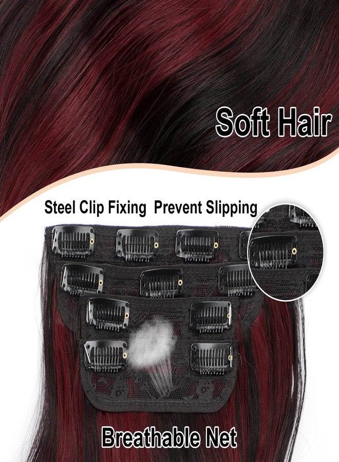 Vigorous Clip in Hair Extensions 4Pcs Black Burgundy mixed Synthetic Hair Extension 20 Inches Full Head Thick Long Wavy Synthetic Hairpieces for Women - Image 3