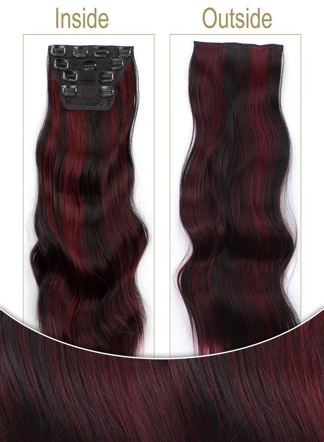 Vigorous Clip in Hair Extensions 4Pcs Black Burgundy mixed Synthetic Hair Extension 20 Inches Full Head Thick Long Wavy Synthetic Hairpieces for Women - Image 4