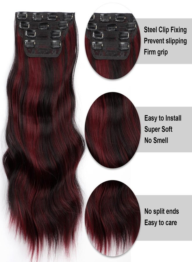 Vigorous Clip in Hair Extensions 4Pcs Black Burgundy mixed Synthetic Hair Extension 20 Inches Full Head Thick Long Wavy Synthetic Hairpieces for Women - Image 2