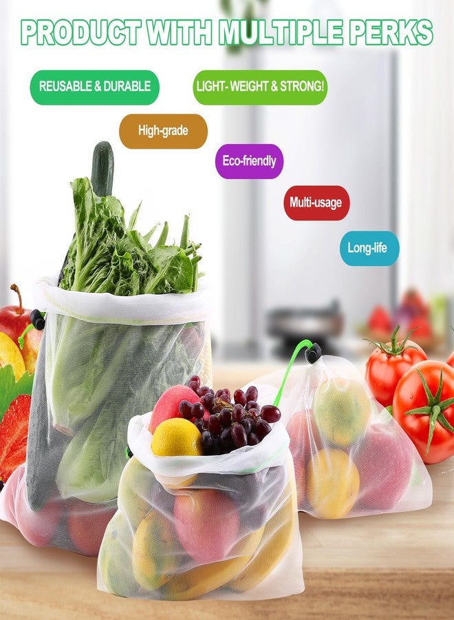 Cabaubl 24 Pack Reusable Produce Bags,Mesh Produce Bags With Drawstring,See-Through Vegetables Fruits Bag,Washable Mesh Bags for Storage Fruit Vegetable Toys - Image 5