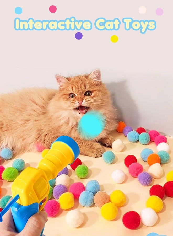 Forthcan Interactive Cat Toy with Launcher and Colorful Soft Pom Pom Balls, Fun Pet Play Set for Indoor Cats and Kittens - Image 2