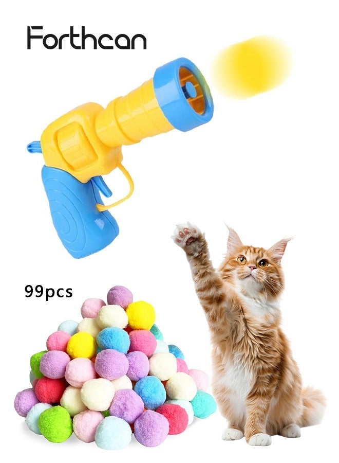 Forthcan Interactive Cat Toy with Launcher and Colorful Soft Pom Pom Balls, Fun Pet Play Set for Indoor Cats and Kittens - Image 1