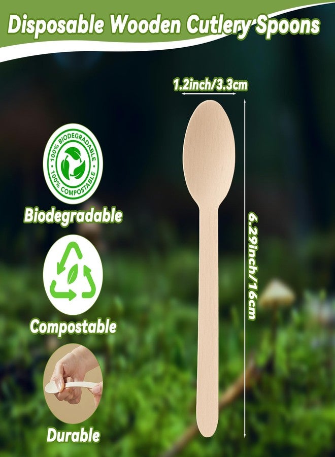 Tinsky 300 Pcs Wooden Spoons Disposable 6.3" Compostable Mini Wood Spoons Cutlery for Eating, Ice Cream, Party, Dinners - Image 2