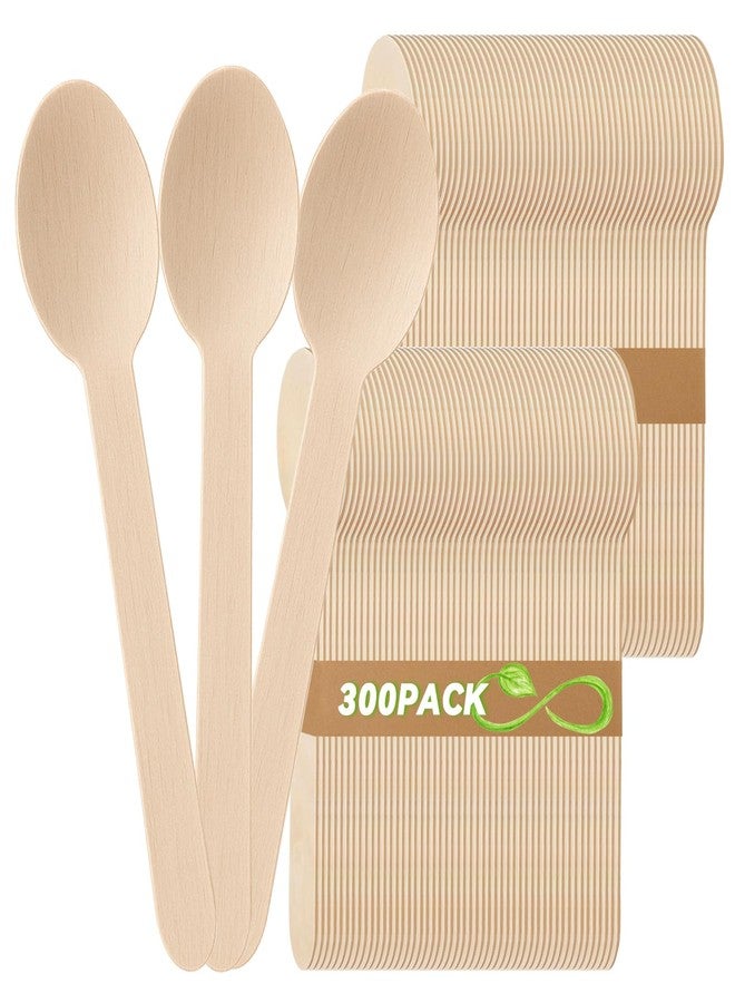 Tinsky 300 Pcs Wooden Spoons Disposable 6.3" Compostable Mini Wood Spoons Cutlery for Eating, Ice Cream, Party, Dinners - Image 1