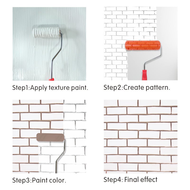 Hanroy 7'' Patterned Paint Roller for Wall Decoration Classic Brick Embossing Texture Rubber Roller Decorative Household DIY Paint Art Tool for Wall Decoration(EG109T) - Image 4