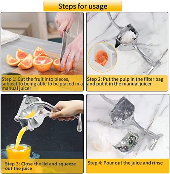 CRENTILA Fruit juicerAluminium Manual Juicer Alloy Fruit Hand Squeezer Heavy Duty LemonOrangeFruit Juicer Manual Fruit Press Squeezer Fruit Juicer Silver - Image 3
