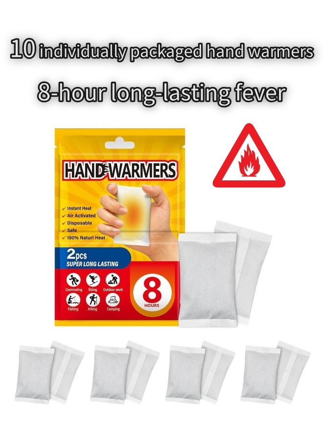 10 قطع من سخانات اليدين طويلة الأمد التي تدوم لأكثر من 8 ساعات للإمارات العربية المتحدة - وسادات تدفئة قابلة لإعادة الاستخدام ومحمولة، تدفئة فورية لفصل الشتاء والتخييم والسفر والأنشطة الخارجية - Image 1