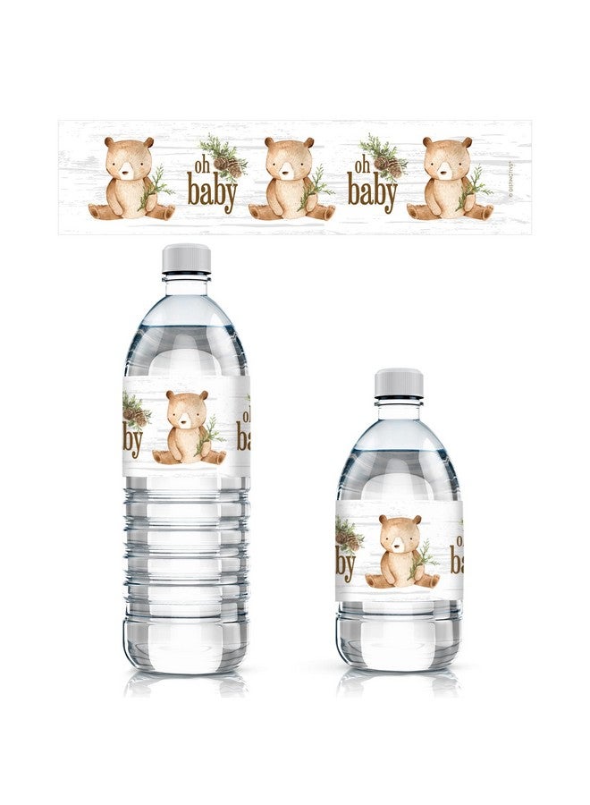 دسكتيكتفز ملصقات زجاجات مياه لحفلات استقبال المولود الجديد على شكل دب الغابة - أغلفة مقاومة للماء على شكل دب بني - ٢٤ ملصقًا - Image 2