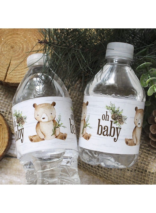 دسكتيكتفز ملصقات زجاجات مياه لحفلات استقبال المولود الجديد على شكل دب الغابة - أغلفة مقاومة للماء على شكل دب بني - ٢٤ ملصقًا - Image 1