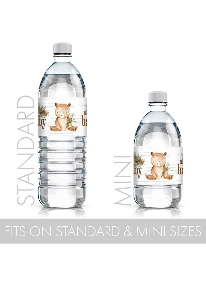 دسكتيكتفز ملصقات زجاجات مياه لحفلات استقبال المولود الجديد على شكل دب الغابة - أغلفة مقاومة للماء على شكل دب بني - ٢٤ ملصقًا - Image 3