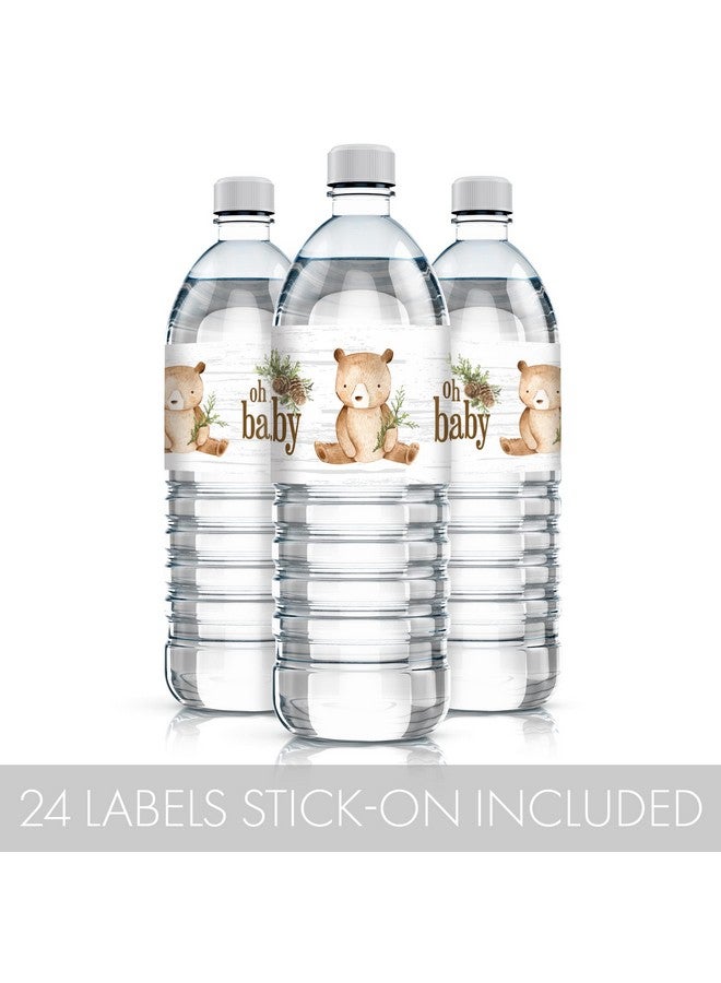 دسكتيكتفز ملصقات زجاجات مياه لحفلات استقبال المولود الجديد على شكل دب الغابة - أغلفة مقاومة للماء على شكل دب بني - ٢٤ ملصقًا - Image 4