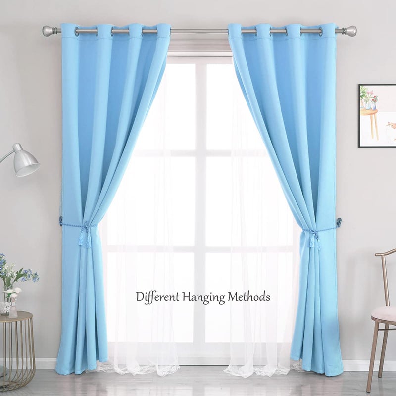 SOFJAGETQ Light Blue Blackout Curtains 84 inch Length - Double Layers Blue Romantic Curtains with Sheer Overlay, Window Curtains & Drapes for Kids/Girls/Boys Bedroom Living Room Nursery, 2 PCs - Image 2