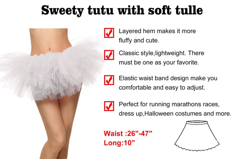 Simplicity Tutu Skirts for Women Women's Classic Vintage 5-Layered Tulle 5k,10k Running Tutu Skirt White Tutu for Women, White Tutu - Image 2