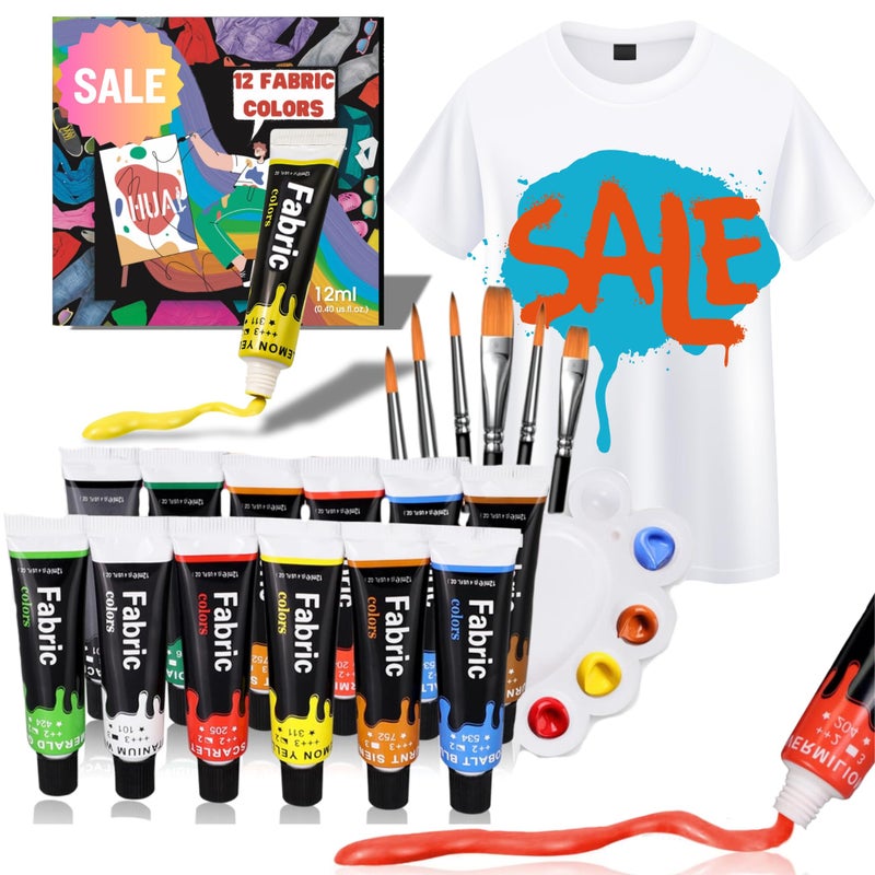 HUAL Fabric Paint Set for Clothes 12 Vibrant Colors Textile Paint with 6 Brushes Palette QuickDrying NonToxic Fabric Paint Kit for TShirts Shoes Canvas DIY Art Crafts Premium Gift Box - Image 2