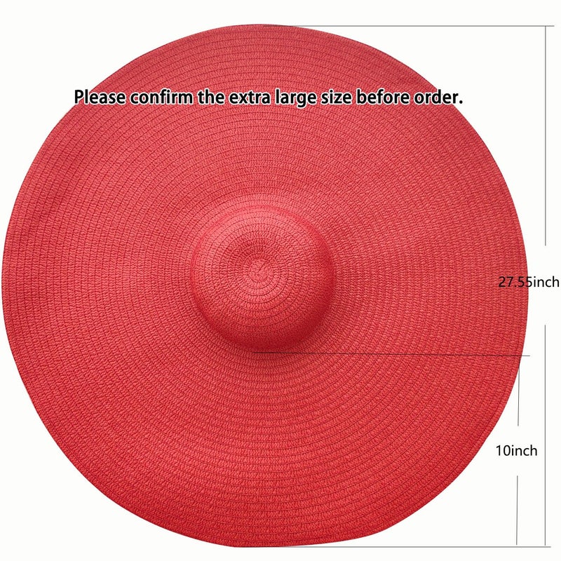 Tinkeep Oversized Beach Straw Hats for Women for Women Extra Large Wide Brim Beach Hat Foldable Roll up Floppy Sun Hat (Red) - Image 2