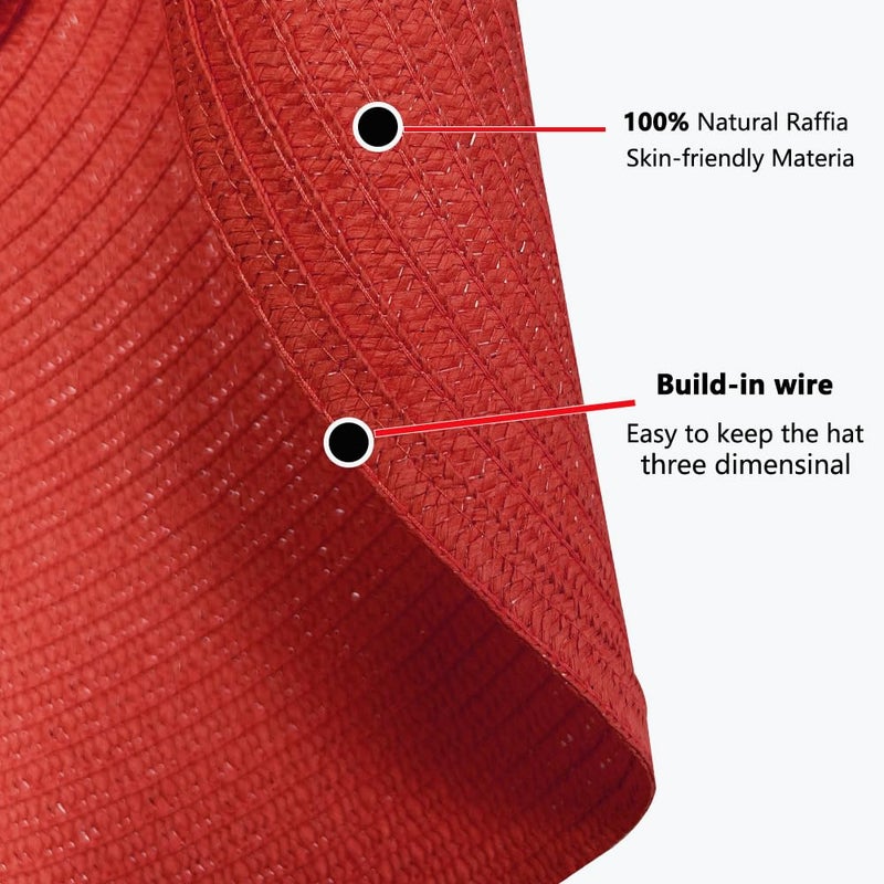 Tinkeep Oversized Beach Straw Hats for Women for Women Extra Large Wide Brim Beach Hat Foldable Roll up Floppy Sun Hat (Red) - Image 3