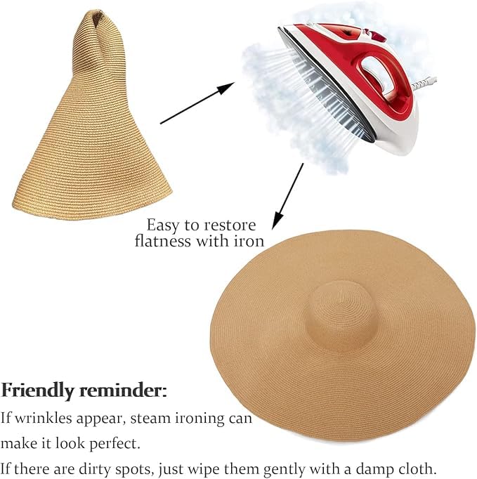 Tinkeep Oversized Beach Straw Hats for Women for Women Extra Large Wide Brim Beach Hat Foldable Roll up Floppy Sun Hat (Red) - Image 5