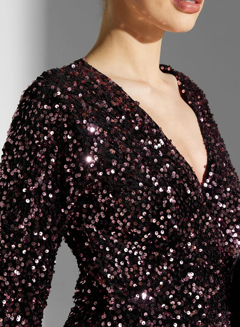 Namshi x Dana Shimmer Wrap Dress With Tie