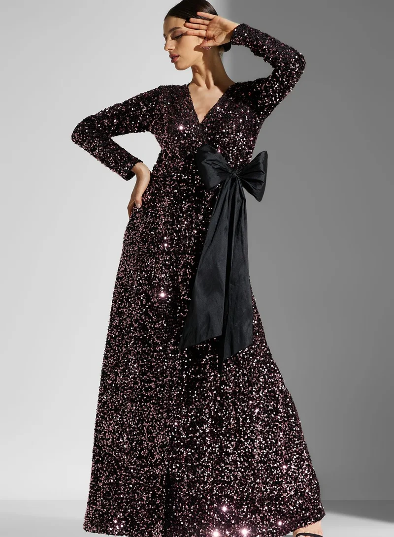 Namshi x Dana Shimmer Wrap Dress With Tie