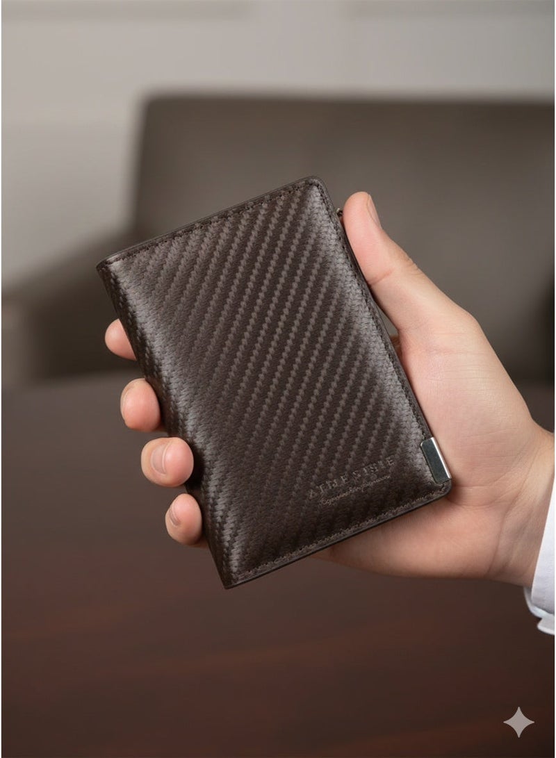 zoba Men's classic brown leather zip wallet – credit and bank card holder with coin pocket and a practical compact design for everyday use - Image 1