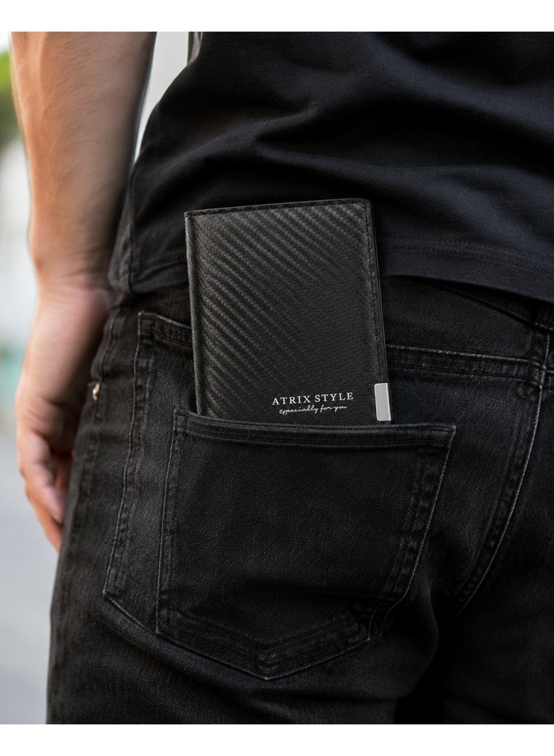 Atrix Men's classic black leather zip wallet – credit and bank card holder with coin pocket and a practical compact design for everyday use - Image 2