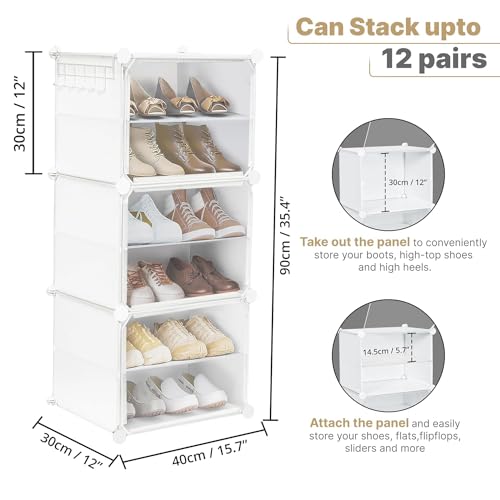 KEEKOS Shoe Rack Plastic,Portable with Dustproof Door, Multi-Purpose Plastic for Home Foldable Portable Shelves Chappal, Slipper, Heels, Boots,Stand (White, 6-Shelf-2-Door) - Image 3