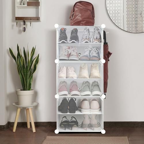 KEEKOS Shoe Rack Plastic,Portable with Dustproof Door, Multi-Purpose Plastic for Home Foldable Portable Shelves Chappal, Slipper, Heels, Boots,Stand (White, 6-Shelf-2-Door) - Image 1