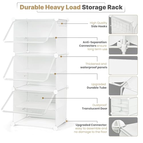 KEEKOS Shoe Rack Plastic,Portable with Dustproof Door, Multi-Purpose Plastic for Home Foldable Portable Shelves Chappal, Slipper, Heels, Boots,Stand (White, 6-Shelf-2-Door) - Image 2