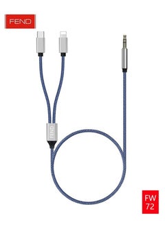 FW72 2-in-1 AUX Cable | 3.5mm to Type-C & Lightning | Universal Audio Adapter for Smartphones, Tablets & Car Stereo | High-Quality Sound, Plug & Play, 1M Nylon Braided Cable