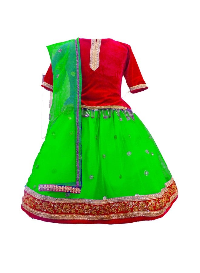 HIBA _Baby Girls winter ethnic wear lehenga choli set with velvet blouse and sequence bottom with duptta set 1-2 years Pink and parrot green - Image 1