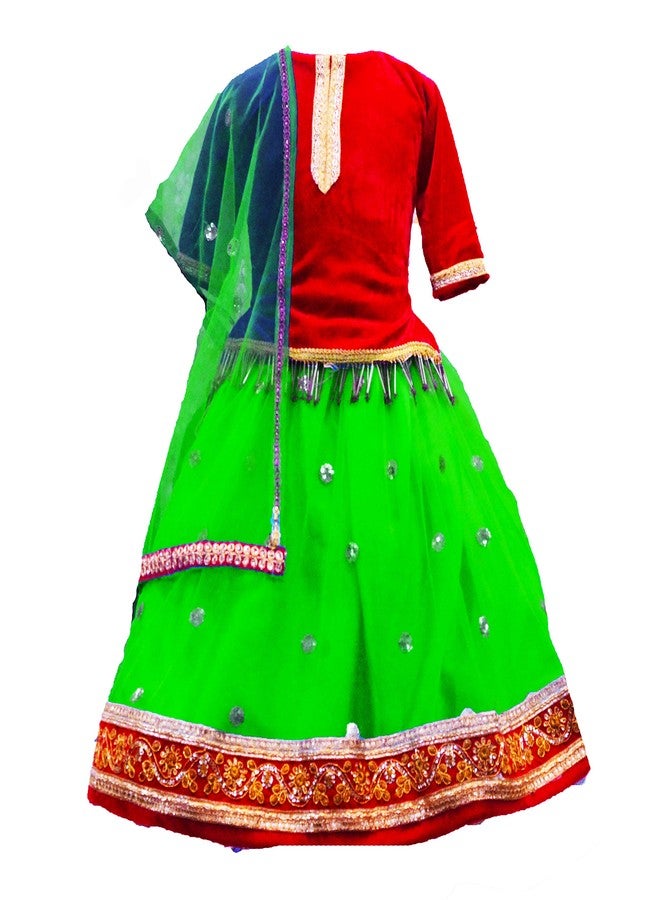 HIBA _Baby Girls winter ethnic wear lehenga choli set with velvet blouse and sequence bottom with duptta set 1-2 years Pink and parrot green - Image 2