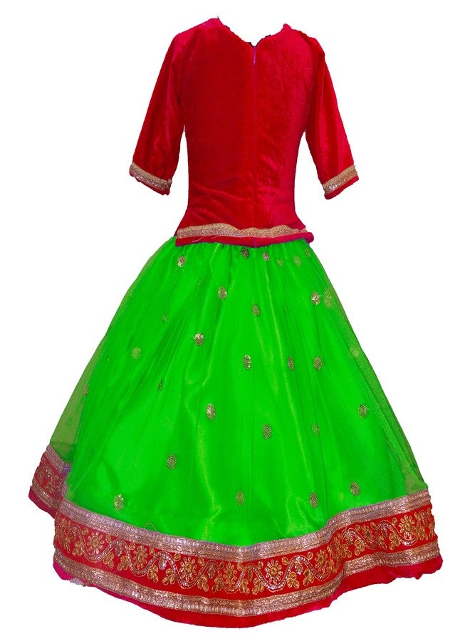HIBA _Baby Girls winter ethnic wear lehenga choli set with velvet blouse and sequence bottom with duptta set 1-2 years Pink and parrot green - Image 4