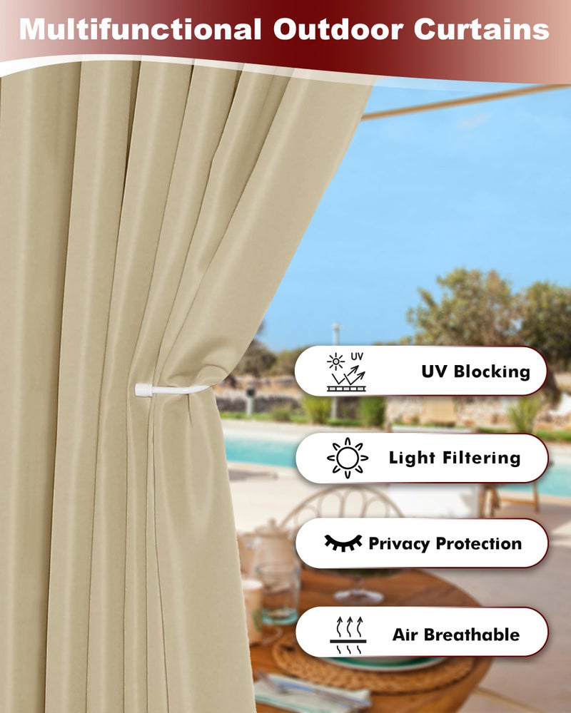 HolidayIdeas Grommet Outdoor Curtains for Patio Waterproof 8 Pcs All Weather Balcony Outside Curtain Drapes for Apartments, Gazebo, Pergolas, Porch, 54x84 Inch, Cream - Image 3