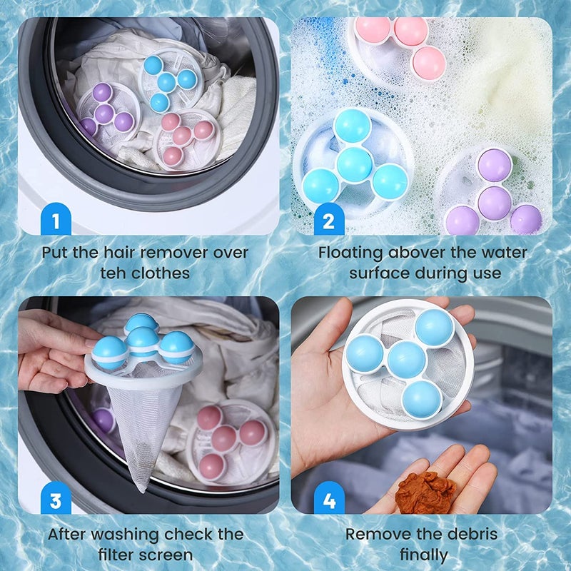 NISHIV NISHIV 2 Pcs Washing Machine Hair Filter Cleaning Mesh Bag 4 Pcs Silicone Washing Machine Laundry Balls Dryer Laundry Ball Laundry Balls Washing Ball Tangle Free Cleaning Power Washer Balls - Image 2