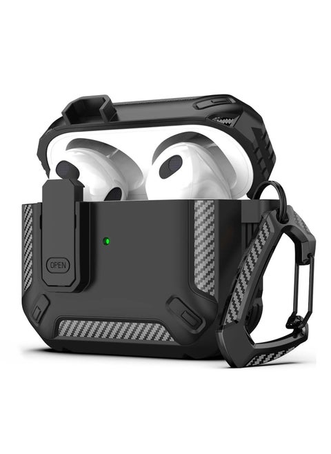 for AirPods 3rd Generation Case Cover Shockproof Hard Shell Protective Armor with Lock for AirPod Gen 3 Charging Case 2021 Front LED Visible Black