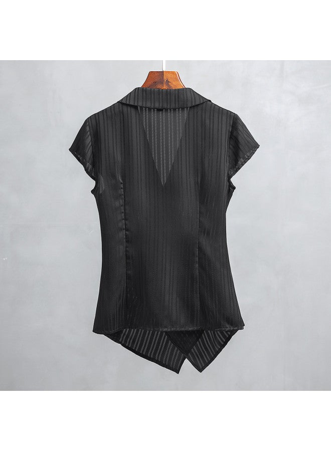 Cypress House new 2025 Summer Women's Fashion Slim-fit Short-sleeve Office Blouse With Plus Sizes Available - Image 3