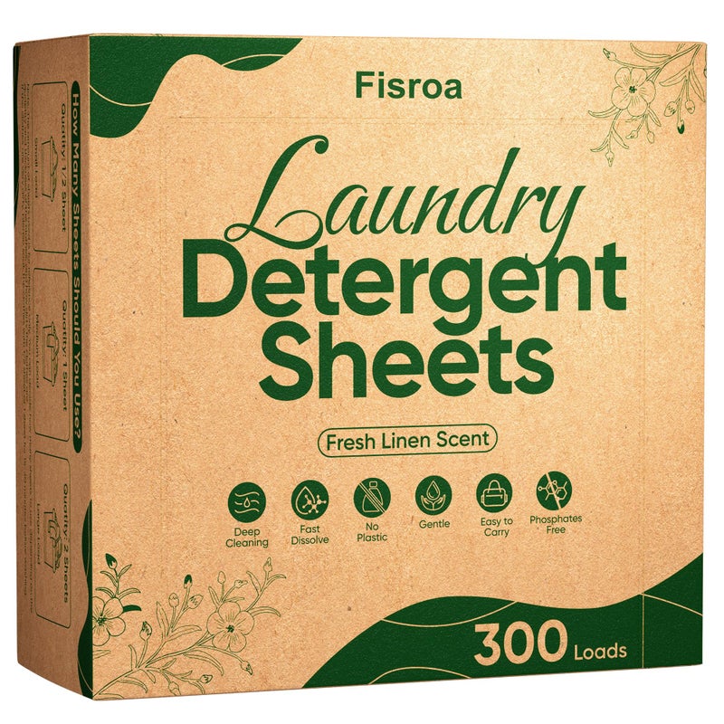 Fisroa Travel Laundry Detergent Sheets Fisroa 300 Loads Eco-friendly Washing Detergent Sheets Plastic-Free Washer Strips, Fresh Linen Scent Liquidless Laundry Strips for Camping Dorm - Image 1
