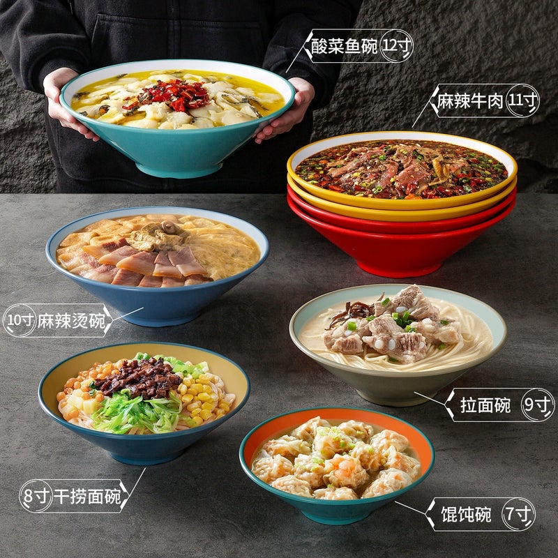 Double-Color Noodle Bowl, Large Bowl For Noodle Restaurant, Spicy Soup Noodles, Rice Noodles, Maocai Bowl, Melamine Imitation Porcelain For Commercial Use - Image 4