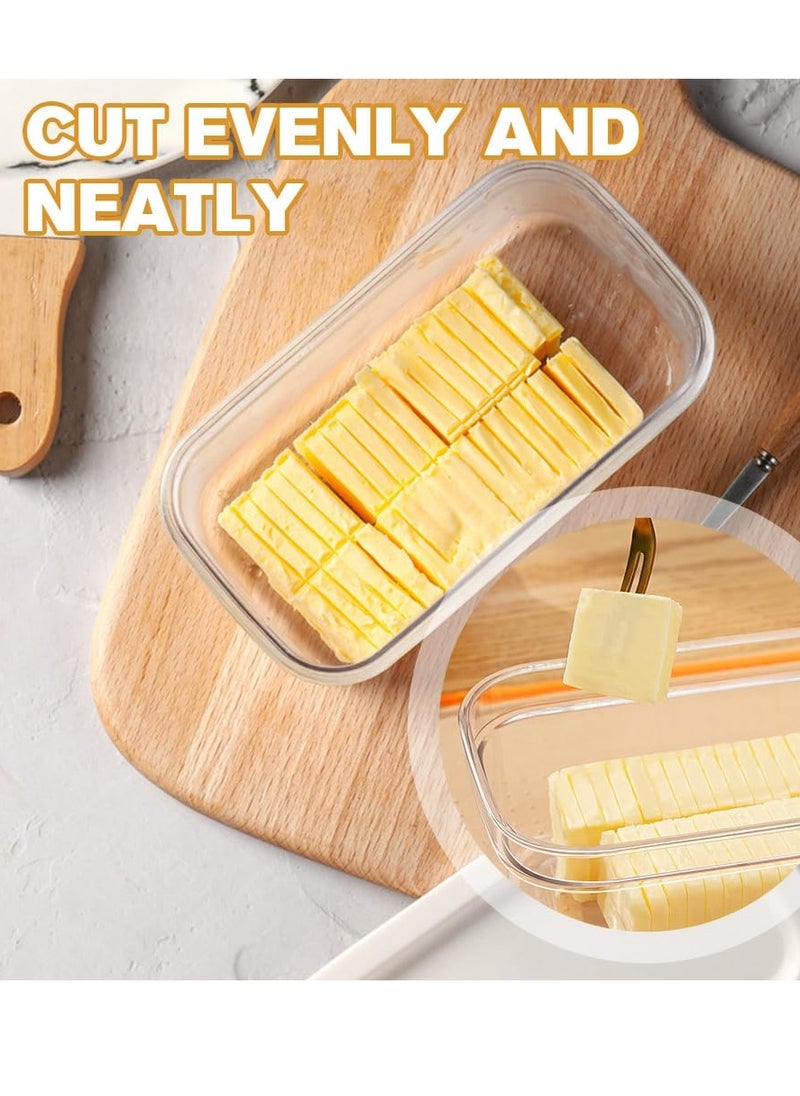 Butter Box, with Transparent Lid Refrigerated Butter Slicer Cutter Stainless Steel, Butter Cutter Slicer and Dish, Replaceable Kitchen Cooking Baking Tool, for Kitchen (White)