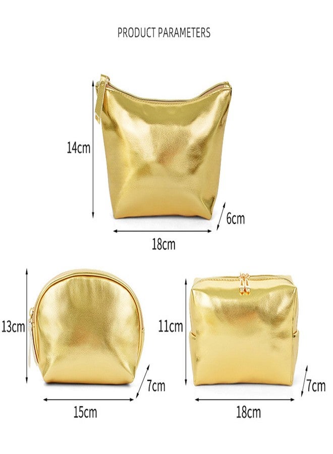 Artkingdome 3-Piece Fashion Organizer Makeup Bags - Gold Cosmetic Bags, Portable Travel Toiletry Bags, Multifunctional Storage for Skincare, Cosmetics, Accessories - Image 5