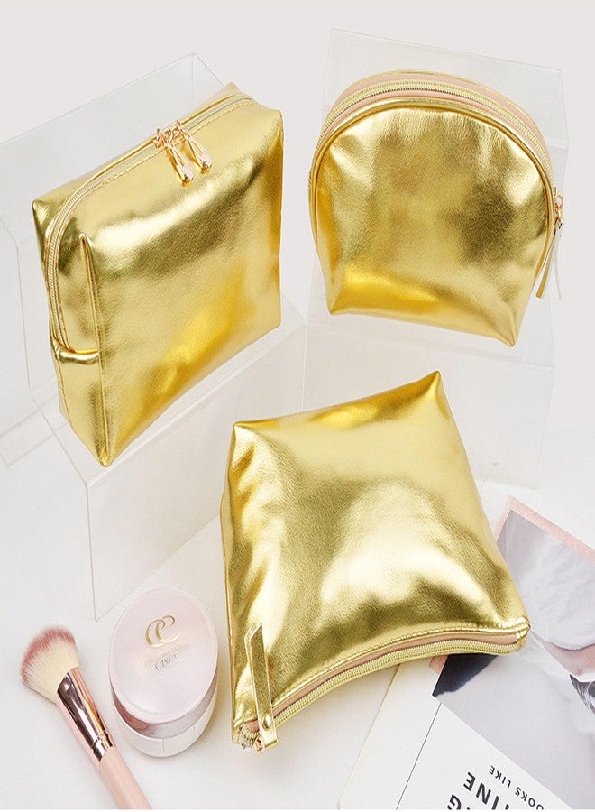 Artkingdome 3-Piece Fashion Organizer Makeup Bags - Gold Cosmetic Bags, Portable Travel Toiletry Bags, Multifunctional Storage for Skincare, Cosmetics, Accessories - Image 3