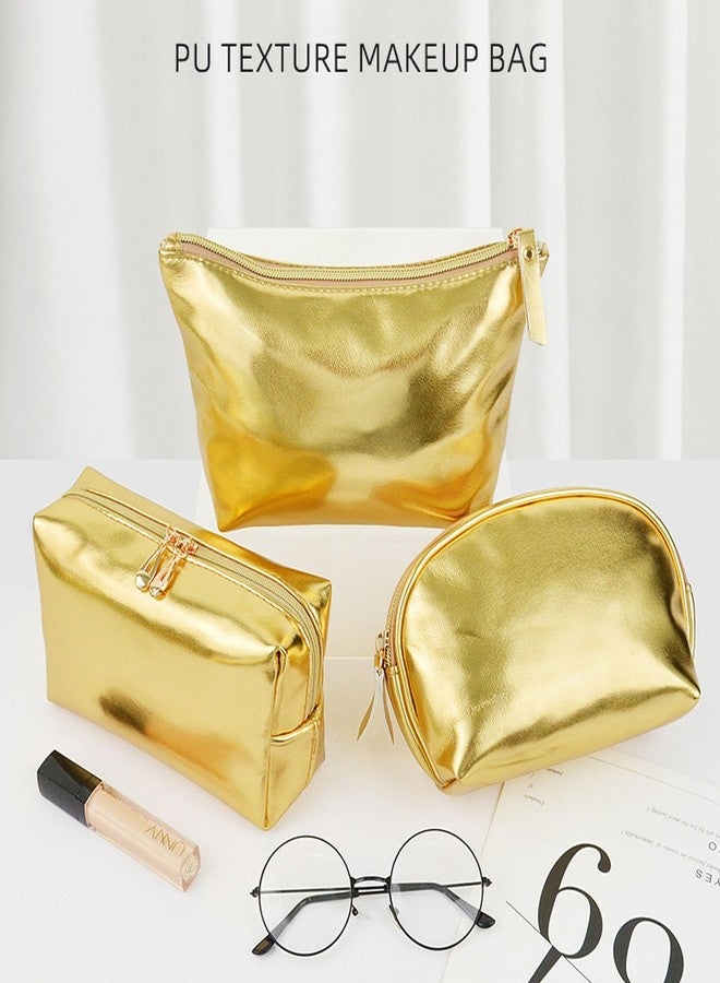 Artkingdome 3-Piece Fashion Organizer Makeup Bags - Gold Cosmetic Bags, Portable Travel Toiletry Bags, Multifunctional Storage for Skincare, Cosmetics, Accessories - Image 2