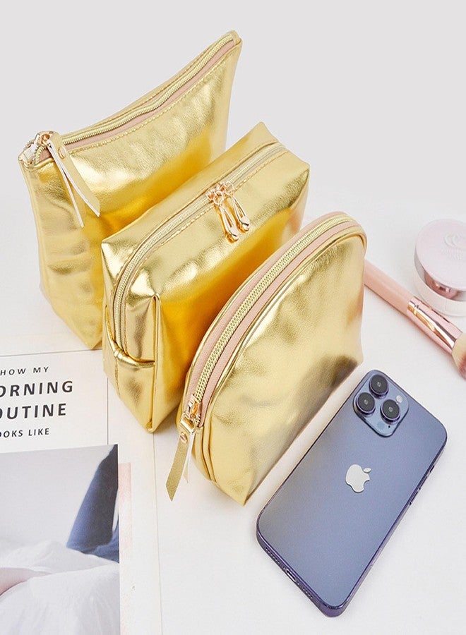 Artkingdome 3-Piece Fashion Organizer Makeup Bags - Gold Cosmetic Bags, Portable Travel Toiletry Bags, Multifunctional Storage for Skincare, Cosmetics, Accessories - Image 4