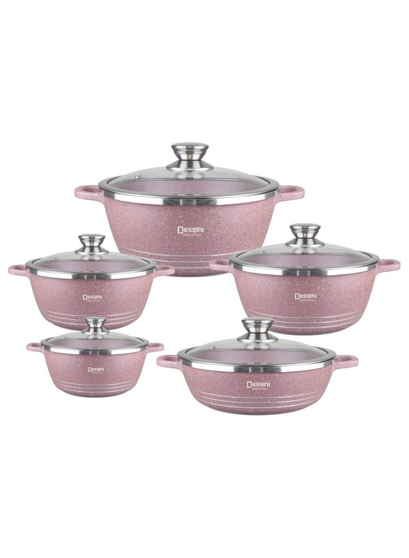 DubaiGallery 10 pieces Granite cookware set pink 20cm casserole with lid,24cm casserole with lid, 28cm casserole with lid, 32cm casserole with lid, 28cm shallow casserole - Image 1