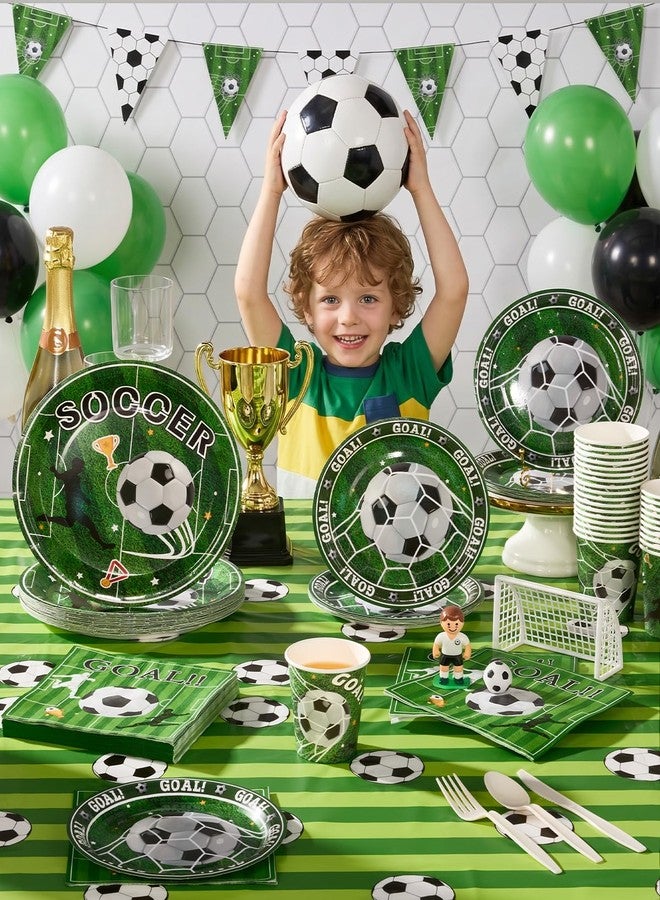 Goodluck World Cup Paper Plates for 30 Guests, Soccer Party Decorations Supplies, Disposable Tableware Sets Include Paper Plates and Napkins with Cups Tablecloth Banner, for Soccer Theme Party - Image 2