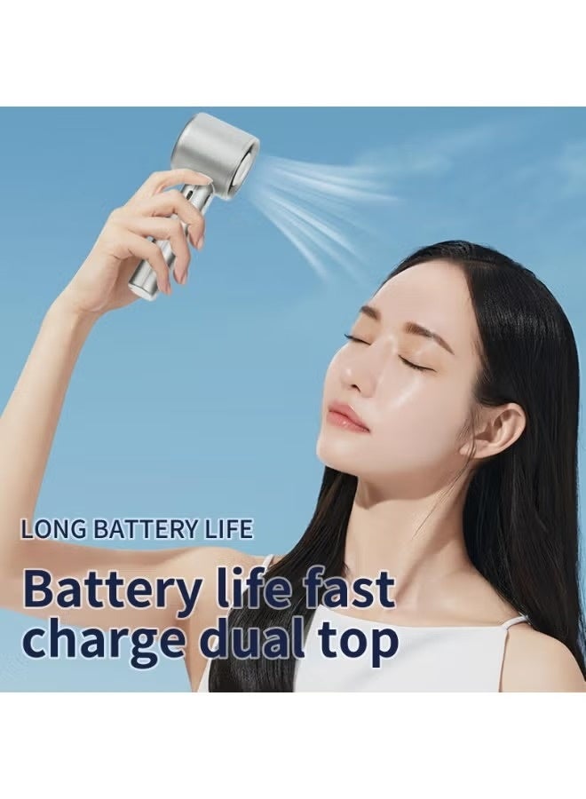 Portable Handheld Turbo Fan, Rechargeable Mini Personal Fan with 120 Speed Adjustment, USB Cooling Fan with Lanyard, White - Image 2