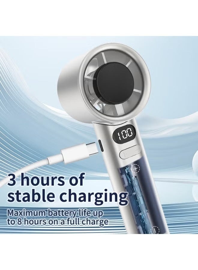Portable Handheld Turbo Fan, Rechargeable Mini Personal Fan with 120 Speed Adjustment, USB Cooling Fan with Lanyard, White - Image 3